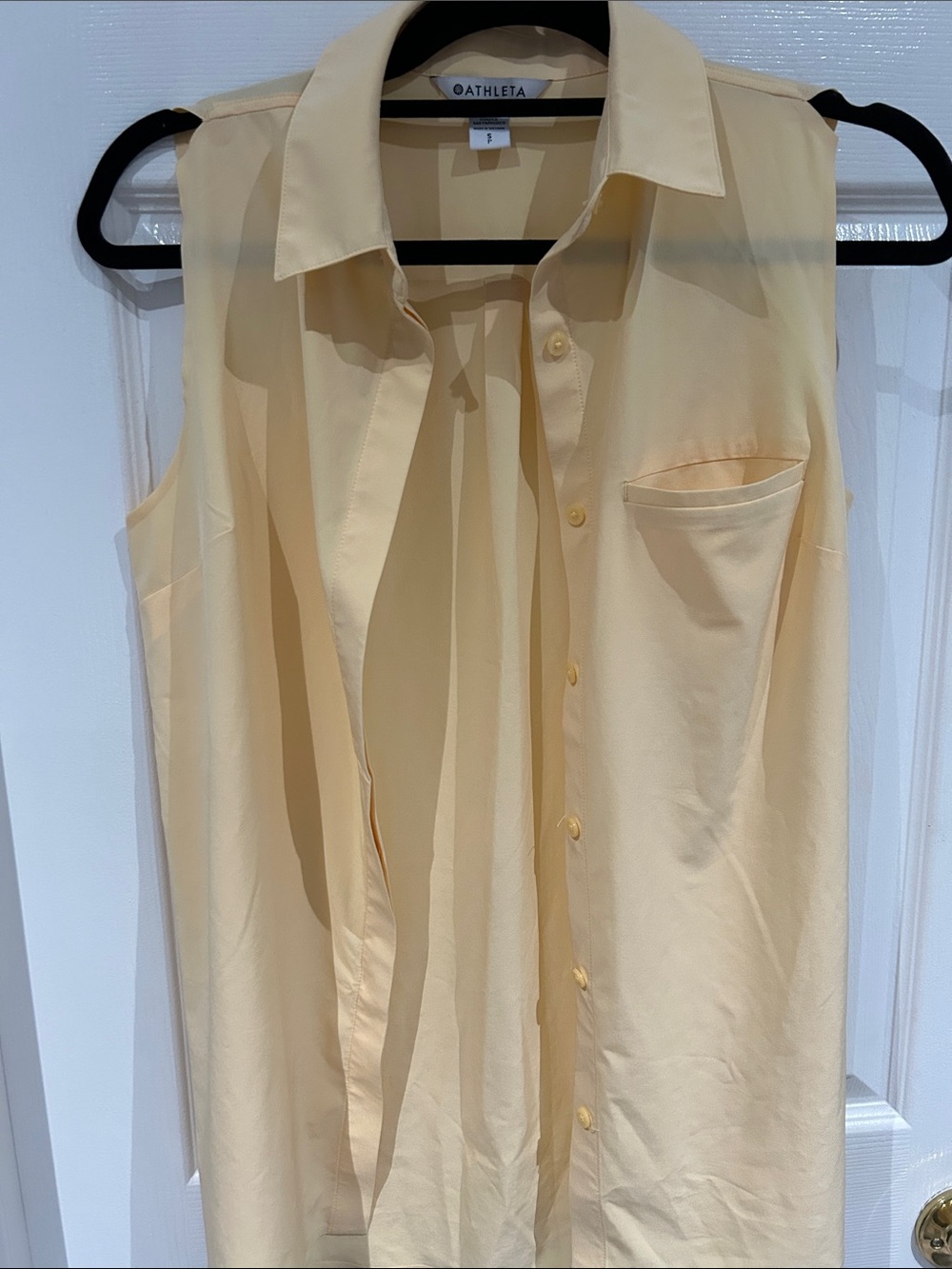 Athleta Sleeveless Pale Yellow Button-Front Shirt Dress